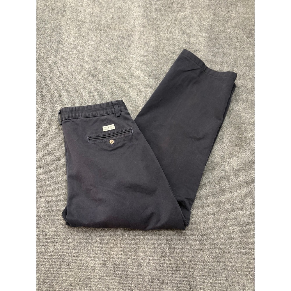 Polo Ralph Lauren Mens Navy Blue Pleated Chino Pants 34x30 Cotton Twill Trousers